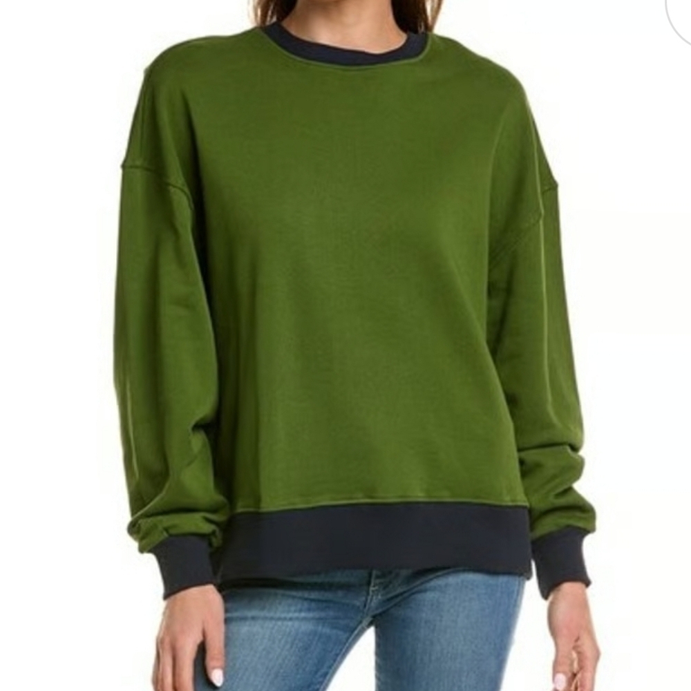 WeWoreWhat Green Navy Pullover Cotton Oversized Crewneck Sweatshirt, Size Small